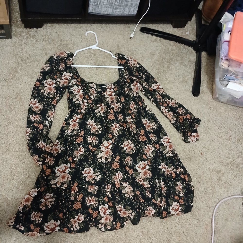 Floral Dress - Black and Orange